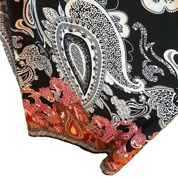 Susan Lawrence M Black Orange Paisley V-Neck Relaxed Flowy Maxi Vacation Dress - Picture 4 of 6